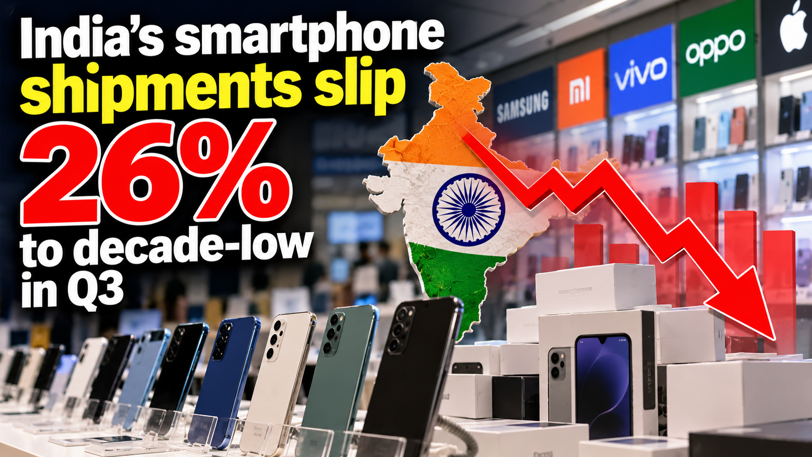 India's smartphone shipments slip 26% to decade-low in Q3