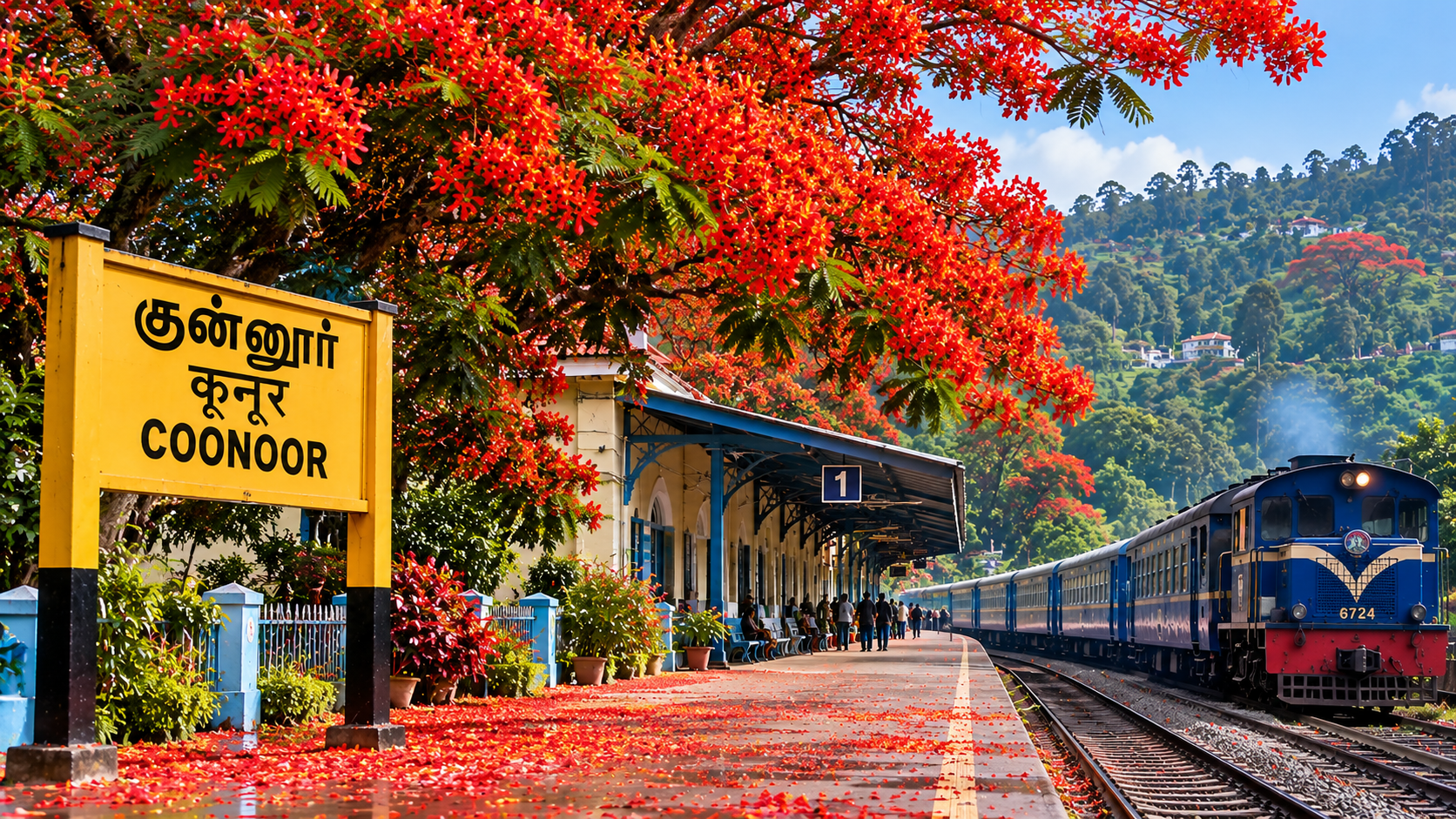 Coonoor station blooms in vibrant red