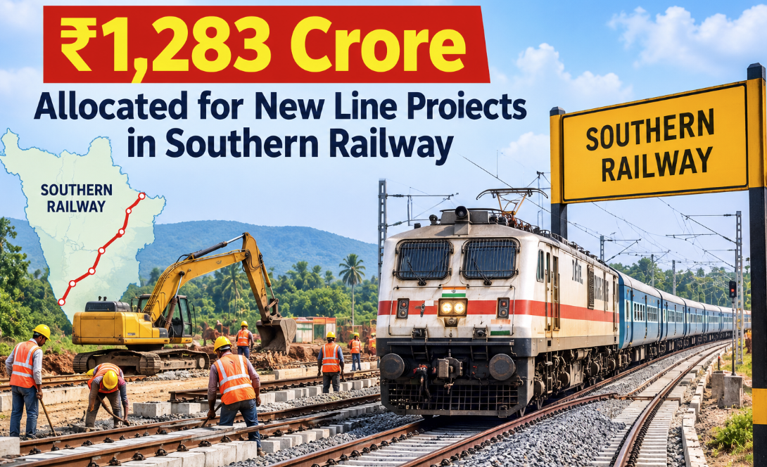 தெற்கு ரயில்வேயில் புதிய பாதை திட்டங்களுக்கு ரூ.1,283 கோடி ஒதுக்கீடு