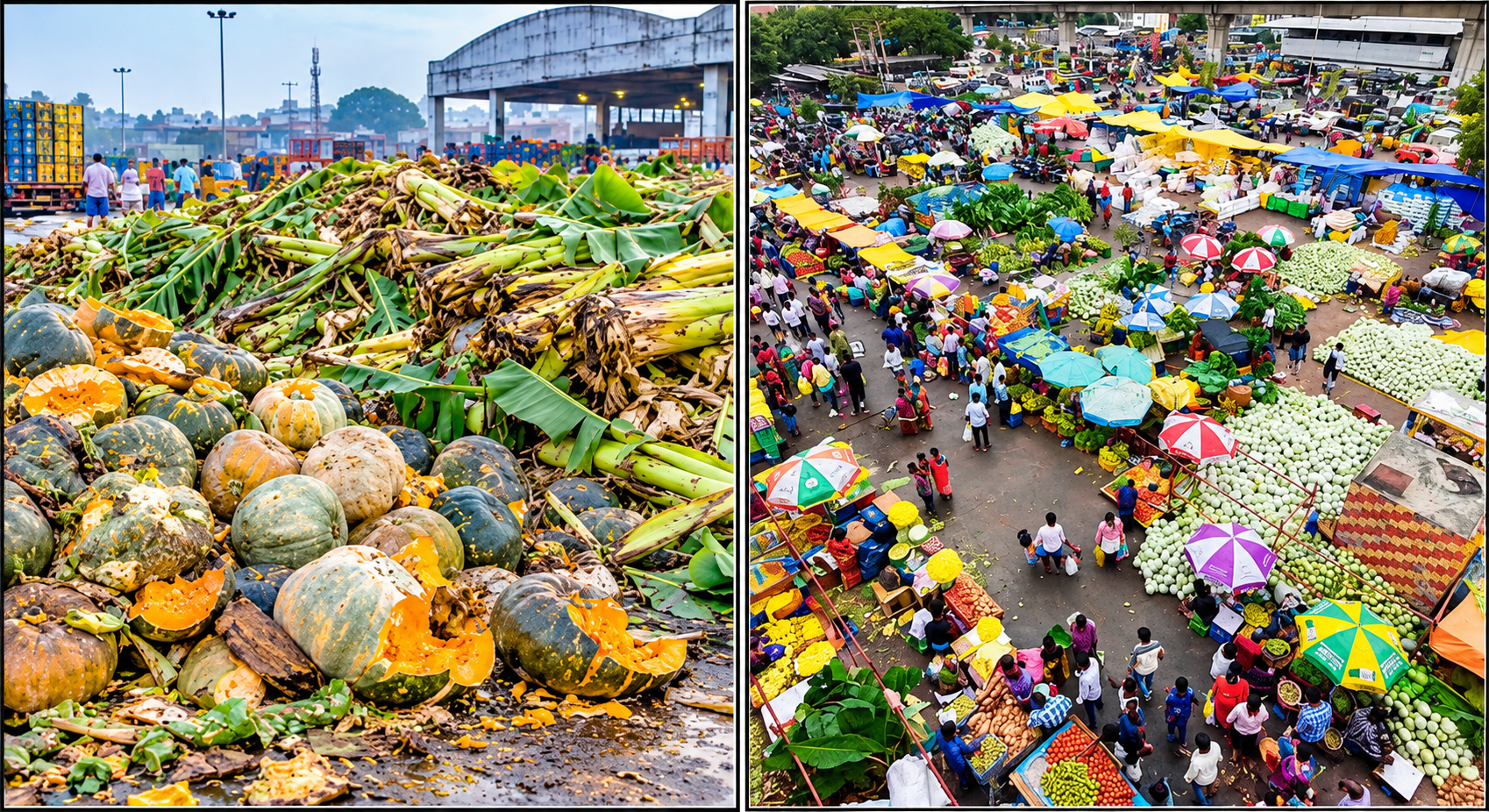 Koyambedu market dumps unsold pumpkins, banana plants