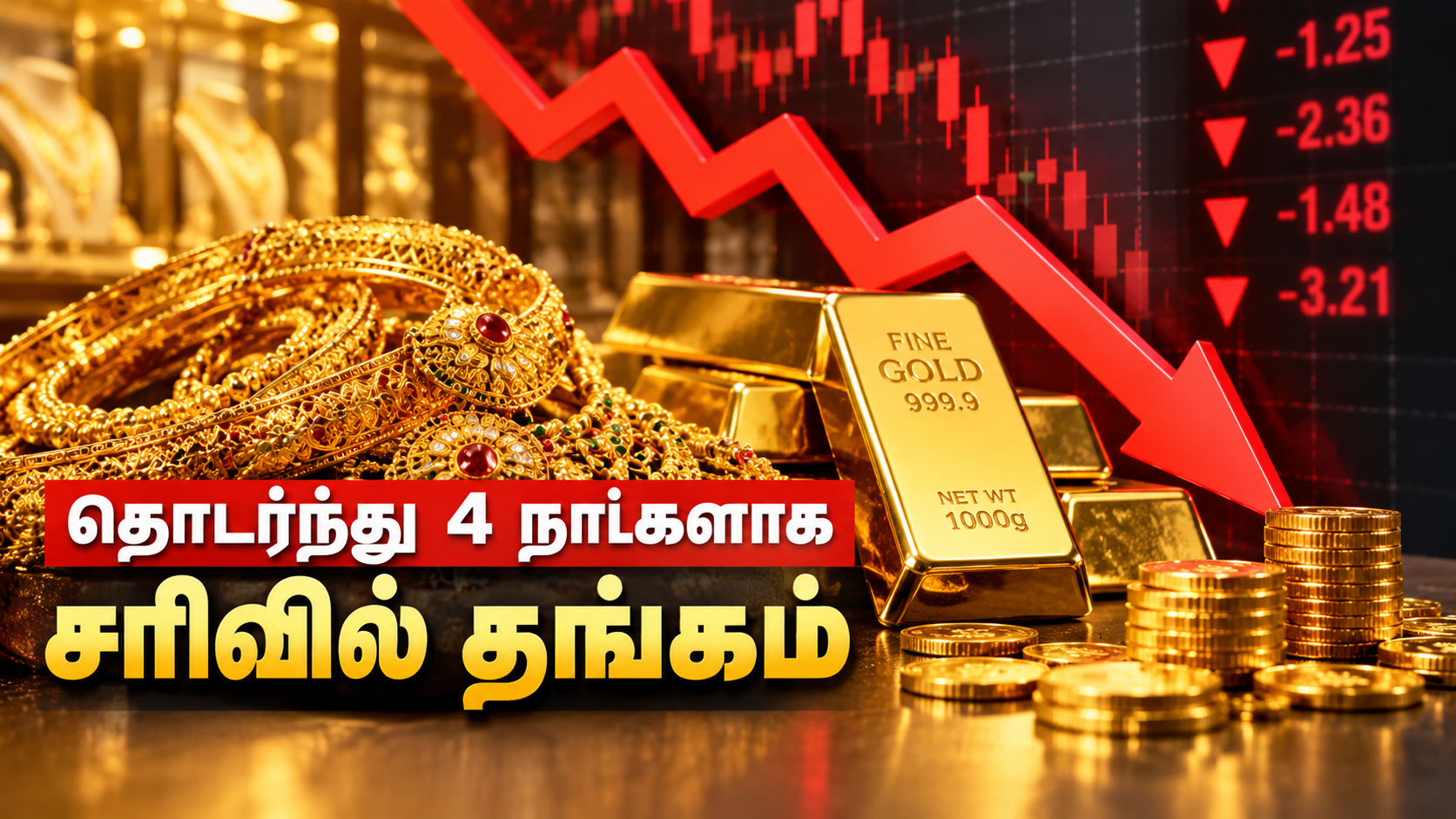 தொடர்ந்து 4 நாட்களாக சரிவில் தங்கம் - பவுனுக்கு ரூ.2,680 குறைந்தது