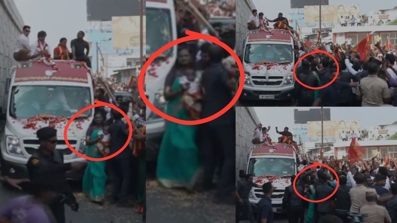 விஜயின் ரோடு ஷோவில் கைக்குழந்தையுடன் கூட்டத்தில் சிக்கிய எம்.எல்.ஏ பல்லவி!